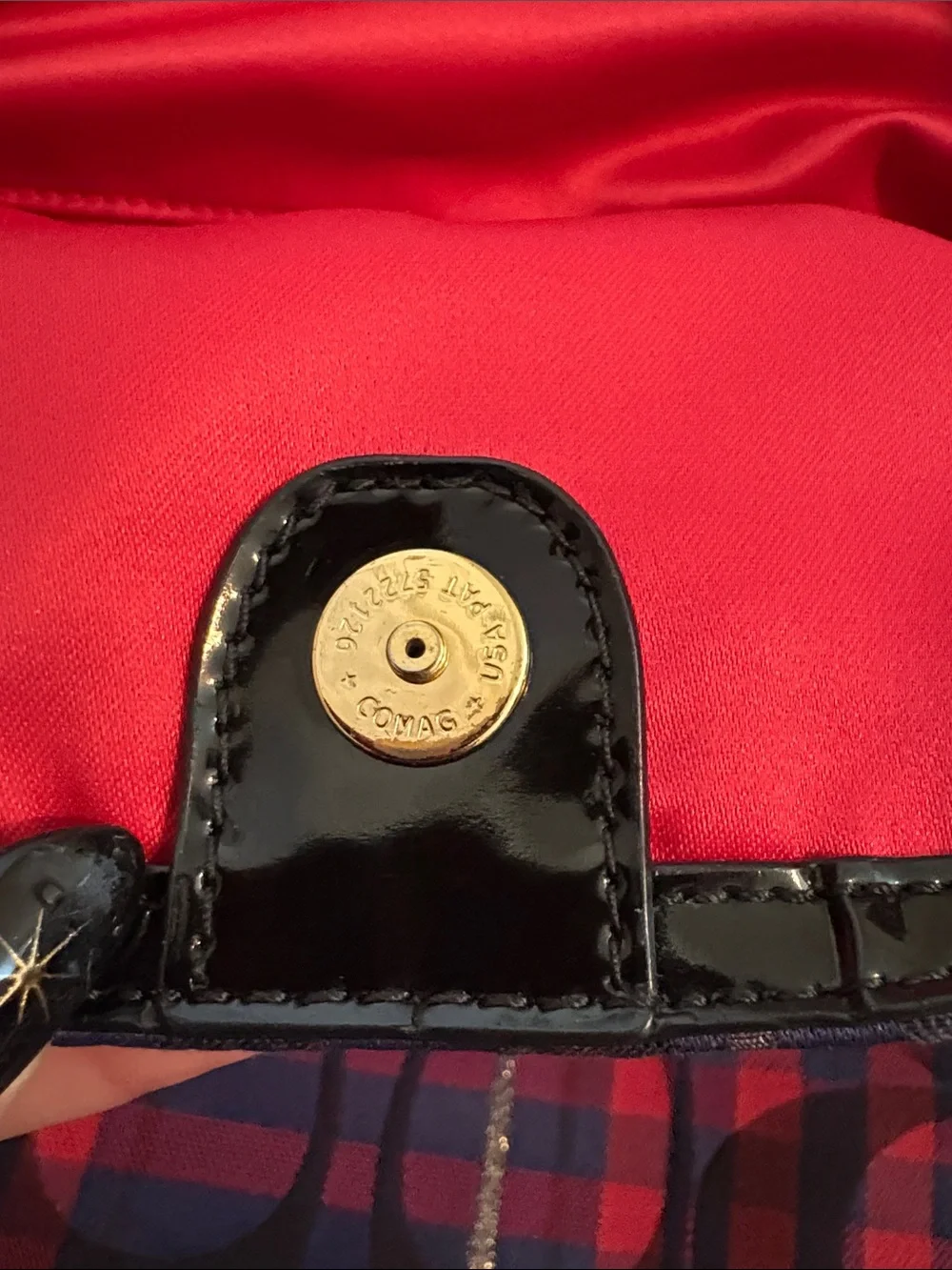 Coach Poppy Tartan Navy and Pink Plaid Signature Chain Slim Tote